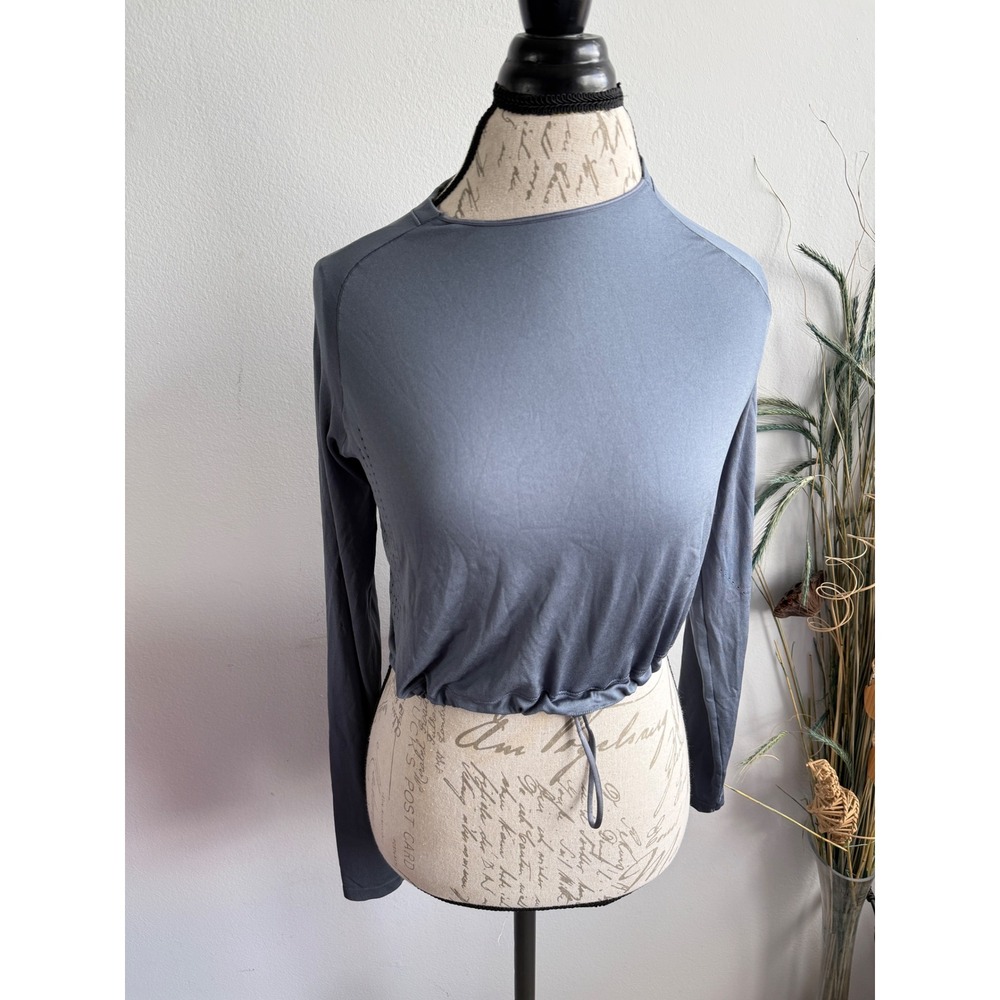 Gymshark Womens Seamless Long Sleeve Crop Top Steel Blue Drawstring B3A6H Size S